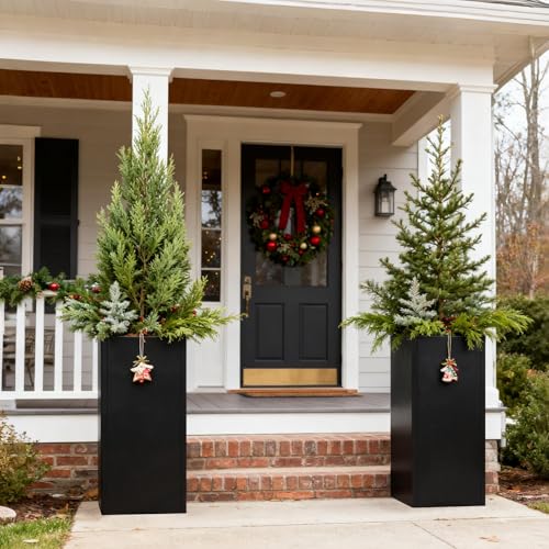 Metal Planter Box for Outdoor 14"x14"x30" Tall Metal Outdoor Planters Box
