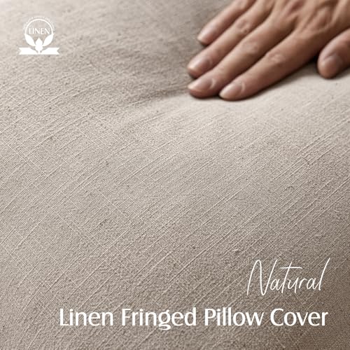 Decorative Linen Fringe Throw Pillow Covers 22×22 Natural Linen (2 Count)