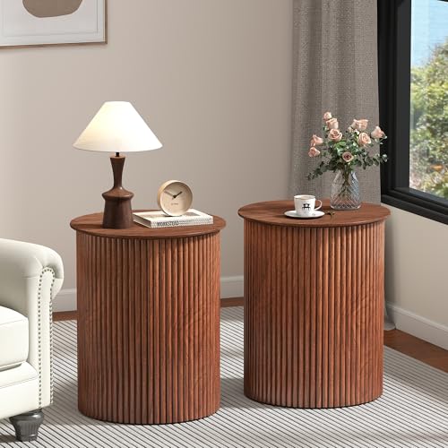 Fluted Round Side Table Small Circle End Table