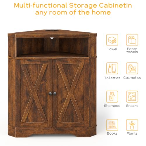 Small Corner Storage Cabinet with USB Ports and Outlets