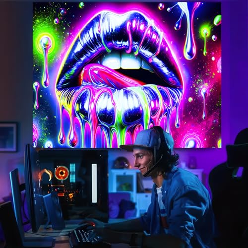 Blacklight Tapestry Geometric Dripping Wall Art 78 x 59 Inch