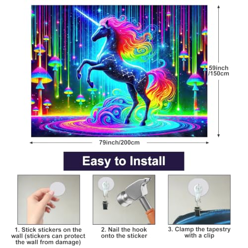 Blacklight Tapestry Fantasy Galaxy Wall Art 59 x 78 Inch