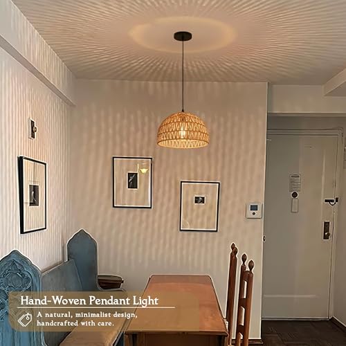 2 Pack Hemp Rope Woven Pendant Light Woven Light Fixture Boho Chandelier Light Fixture Wicker Pendant Lights Rattan Dome Wicker Chandelier for Dining Room Kitchen Island