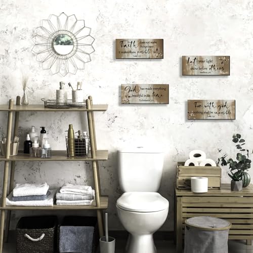4 Pieces Brown Bathroom Decor Bible Verses Wooden Wall Decor Abstract Office Christian Religious Art for Women Office Home Bedroom Living Room Decoration (4 Count)