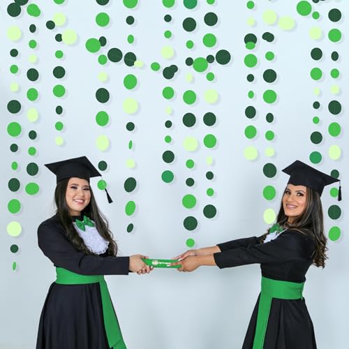Green Party Decorations Ombre Green Circle Dots Garland Hanging Paper Polka Dot Streamer for Birthday Wedding Bridal Shower Summer Spring Easter St Patrick’s Day Golf Tea Party Supplies