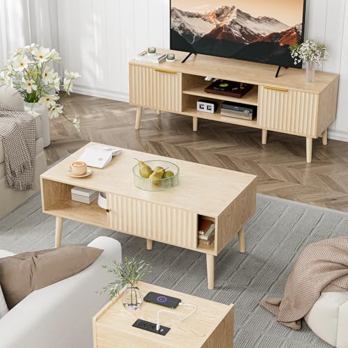 Coffee Table with Fluted Sliding Door