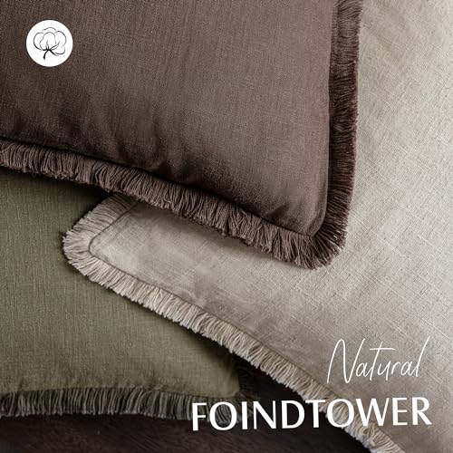 Decorative Linen Fringe Throw Pillow Covers 18×18 Reddish Brown (2 Count)