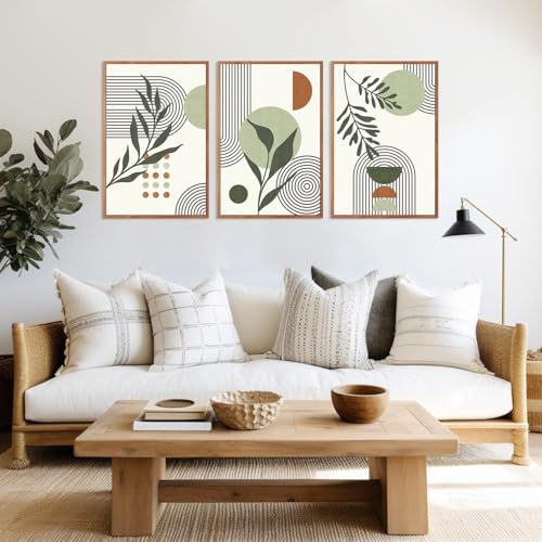 KAlRNE Sage Green Boho Beige Framed Wall Art Botanical Set (3 Count)