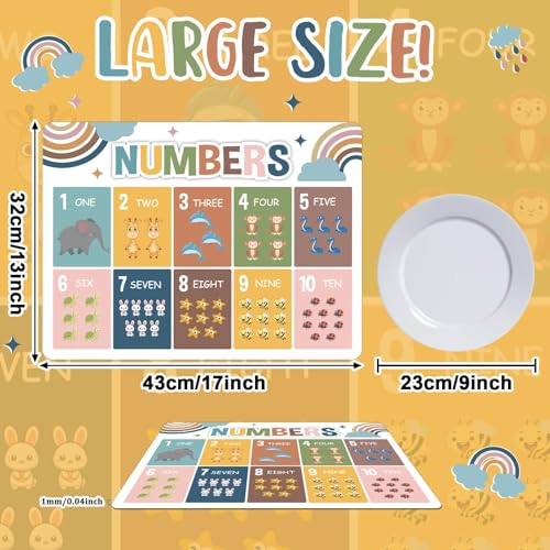 Educational Plastic Placemats Set of 6 Kids Toddler Table mats 17×13×0.04in (6 Count)