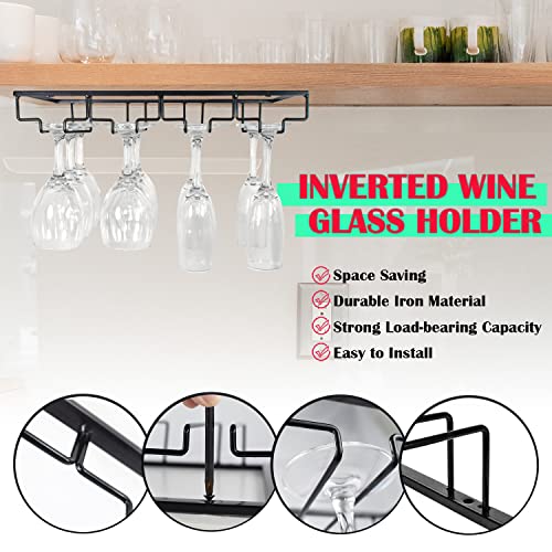 4 Rows Wine Glass Rack Under Cabinet Hanging Stemware Wine Glass Holder Under Shelf Wire Wine Glasses Racks Hanger for Bar