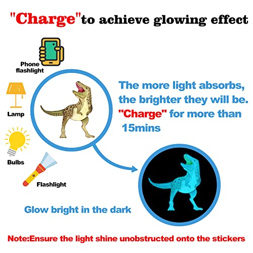 Dinosaur Wall Decals Glow in The Dark Vinyl Watercolor Dinosaur Decal Large Removable Dino Wall Stickers for Boys Bedroom Kids Girls Baby Nursery Playroom Living Room Wall Decor (4 Count)
