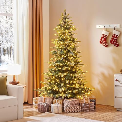 6ft Pre lit Aspen Fir Artificial Christmas Tree with 400 Warm White LED Lights Full Prelighted Xmas Tree w