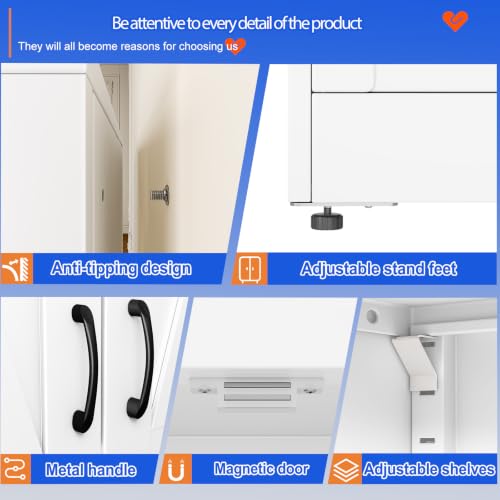 63" Tall Metal Storage Cabinet White Cupboard Kitchen Pantry Cabinet