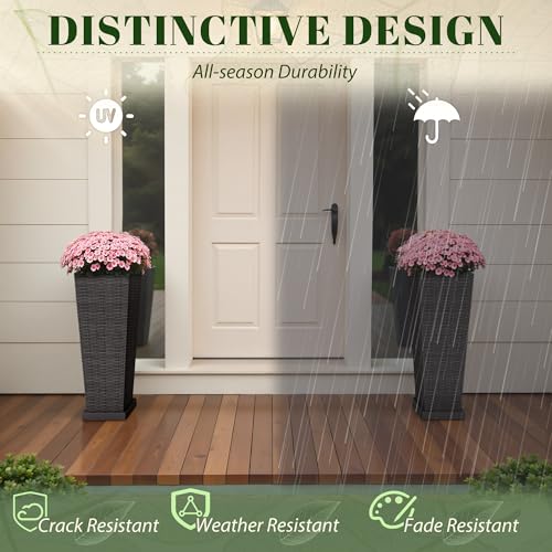 23.5" Front Porch Resin Rattan Tall Planters 2 Pc (2 Count)