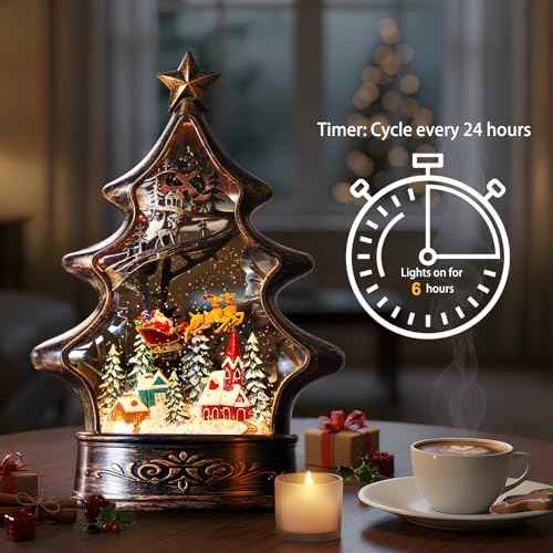 Christmas Snow Globe Lantern Water Glittering Buildings Santa's Deer with Music& Timer