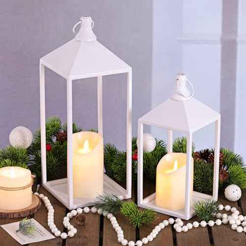 2 Pcs Wedding Lanterns Decorative with Candles White Farmhouse Lanterns (2 Count)