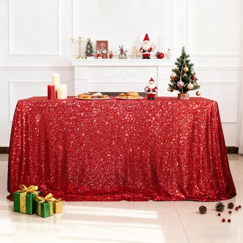 Sequin Tablecloth 60x102 Inch Red for Christmas Wedding Party