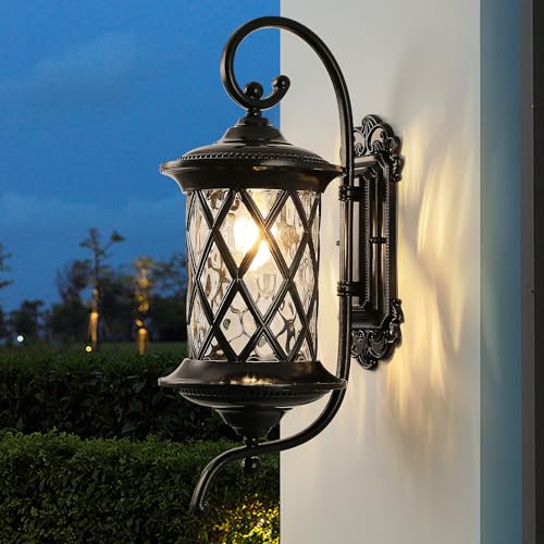 Retro Large Outdoor Wall Lanterns 24" Exterior Light Fixtures Coach Light Waterproof Aluminium with Water Glass Outside Wall Lamps for House Front Door Garage Porch Lighting