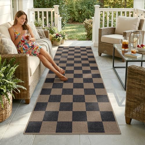 Checkered Easy Jute Kitchen Runner Rug