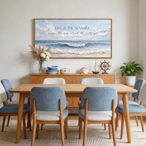 3D Textured Blue Coastal Quotes Framed Canvas Wall Art 40x20 Inch