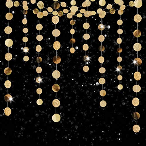 6 Pcs Glitter Champagne Gold Paper Circle Dots Garland (6 Count)