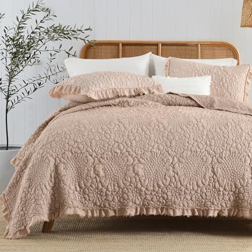 Pinkish Grey Ruffled Quilt Twin Size