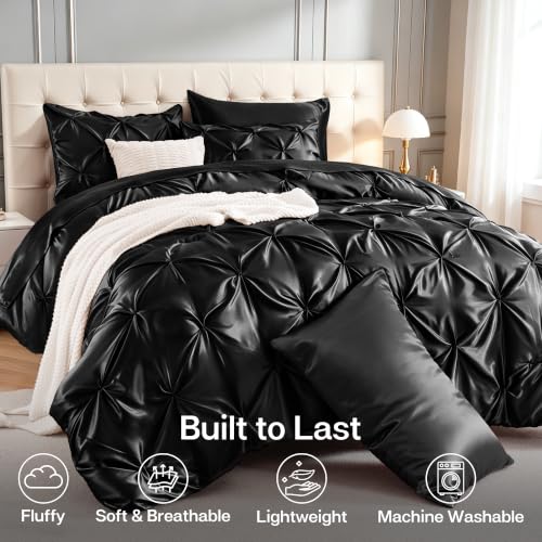 Satin Queen Comforter Set Black