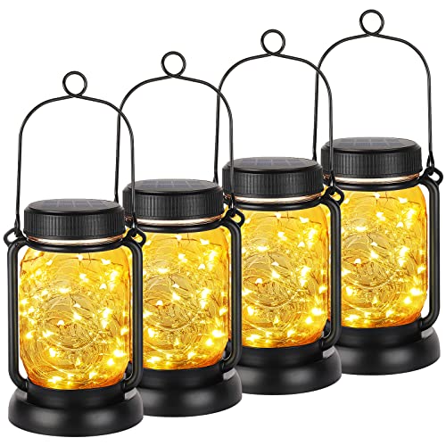 4 Pack Solar Mason Jar Hanging Lantern with Stakes (4 Count)