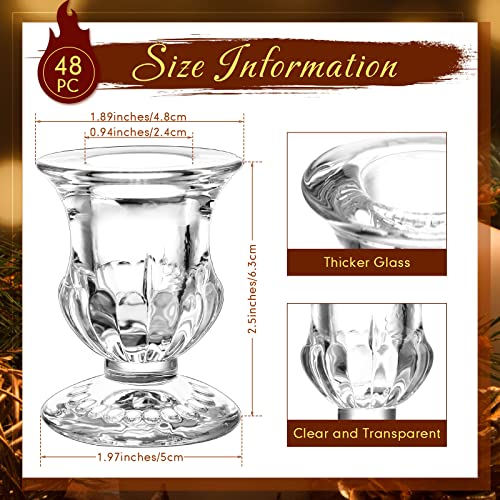 48 Pcs Glass Candlestick Holders Bulk 2.5 Inch Taper Candle Holders Small Ritual Candle Stand Table Centerpieces for Wedding Valentine's Festival Party Dining Decorations