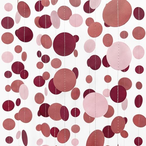 Burgundy Dusty Pink Decorations Circle Dot Garland Maroon Pink Hanging Polka Dot Streamer Banner for Wedding Birthday Bridal Shower Engagement Graduation Anniversary Garnet Party Supplies