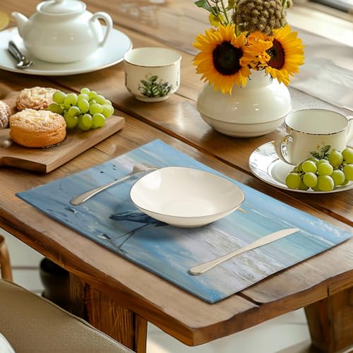 Blue Heron Placemats Set of 4 Summer Coastal Beach Pelican Placement Mats for Dining Table Nautical Ocean Bird Pattern Washable Non (4 Count)