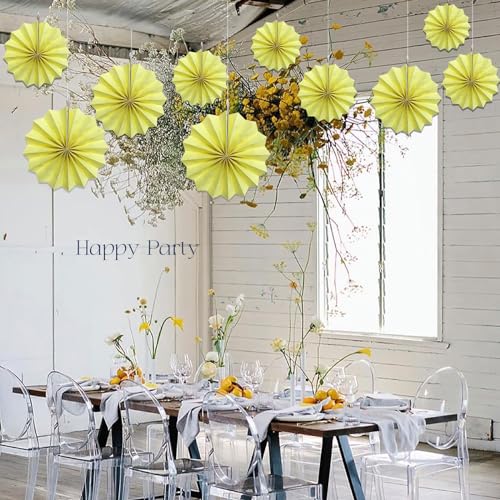 Yellow Birthday Decorations Light Yellow Hanging Round Paper Fans Set 8inch (30 Count)