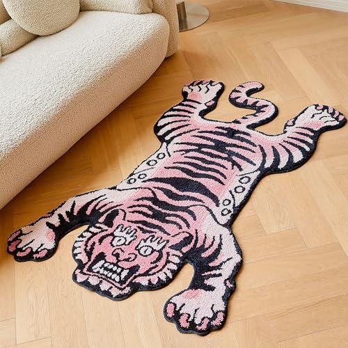 5x3.3 ft Tibetan Tiger Area Rug Tufted High Pile XLarge Indoor Machine Washable Carpet with Nonslip TPR Backing