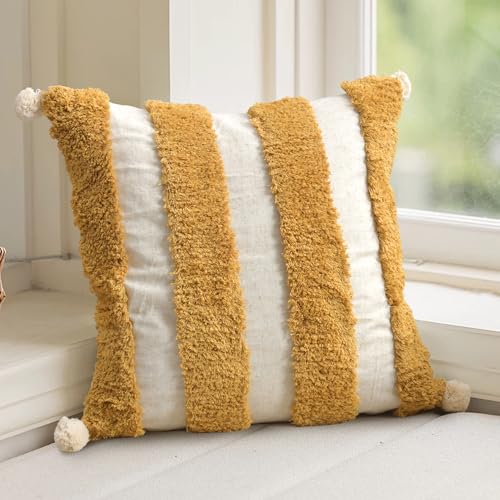 Boho Throw Pillow Covers 18x18 Tufted Decorations Mustard Yellow