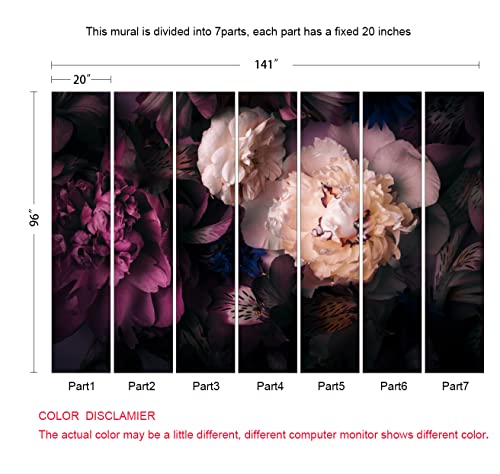 Dark Floral Wallpaper Peony Flowers Wall Mural Wallpaper for Girls Bedroom (94 Sq Ft)