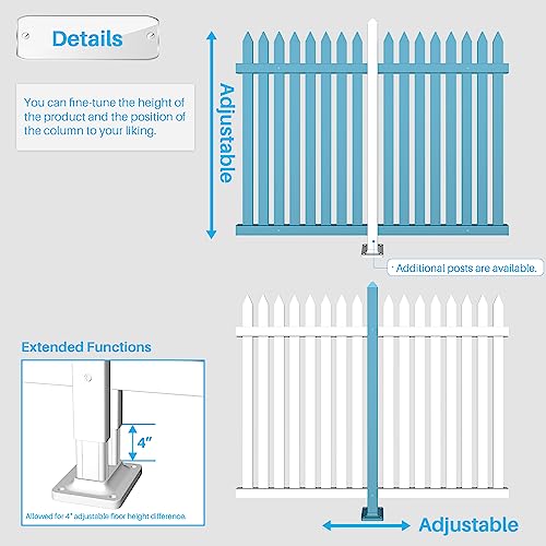 6 Sets Vinyl Picket Fence Panels 36" H x 84" W White PVC Decorative Fence for Front Yard Porch Patio Deck Pool Air Conditioner Fence Safety Dog Fence