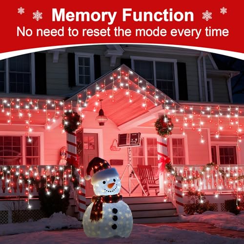 Red and White Icicle Lights for Outside (33 Foot)