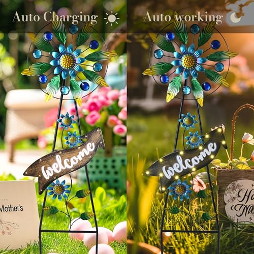 Solar Metal Hummingbird Wind Spinner Garden Stake 35"