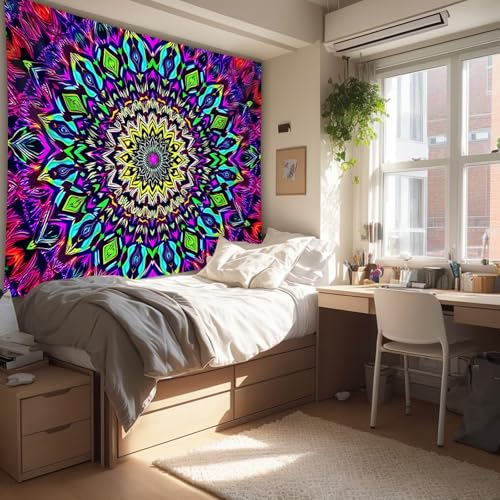 Blacklight Mandala Tapestry for Bedroom