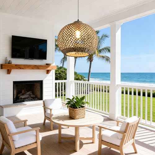 Rattan Pendant Light Fixture 13.79”Boho Wicker Lights