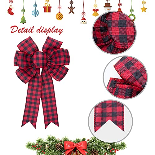 3 Pcs Large Red Black Buffalo Plaid Wreath Bows (3 Count)