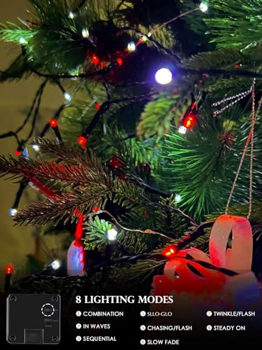 Solar Christmas Lights Outdoor 4 Pack 132FT 400 LED String Lights Red White (4 Count)