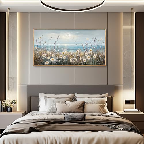 Wall Decor For Living Room Wall Art For Bedroom Office Decorations Blue Ocean Paintings Flowers Watercolour Wall Pictures Canvas Artworks Home Decor Ready To Hang Wood Framed 20x40 In