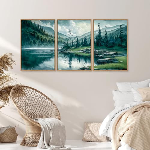 Large Nature Forest Framed Canvas Wall Art Set (3 Count)