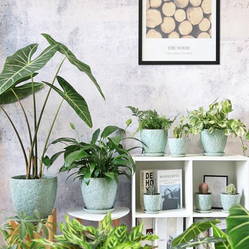 6 Inch Retro Ceramic Planter Set of 2 with Drainage Hole and Saucer for Plants