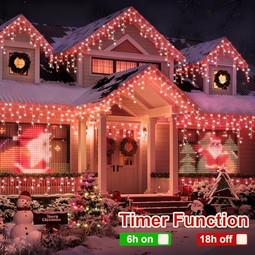 Red and White Icicle Lights for Outside (33 Foot)