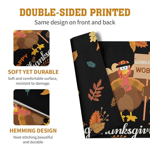 Happy Thanksgiving Placemats Set of 4 Gobble Turkey Leaves Thanksgiving Linen Table Mat 12x18 Inch Seasonal Fall Washable Heat Resistant Non (4 Count)