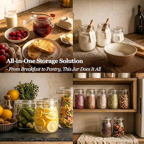 Ribbed Glass Jars with Airtight Lids 51oz 3 Pack Wide Mouth Bulk (3 Count)
