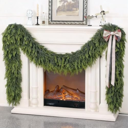 2PCS 6FT Lifelike Touch Artificial Cedar Garland for Mantle Christmas Decor (2 Count)