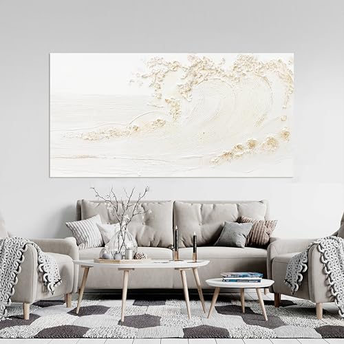 Canvas Wall Art Decor Modern Wall Art Pictures for Living Room Canvas Art Wall Decor Modern White Wall Art Prints Silent Waves Large White Artwork for Walls Bedroom Office Kitchen Wall Decor 24" X 48"